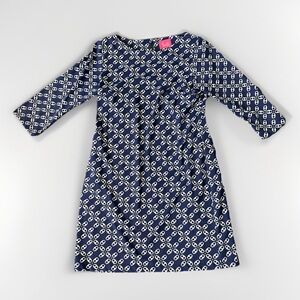 Britt Ryan‎ Sheath 3/4 Sleeve Dress Navy White Geometric Print Sz M Knee Length